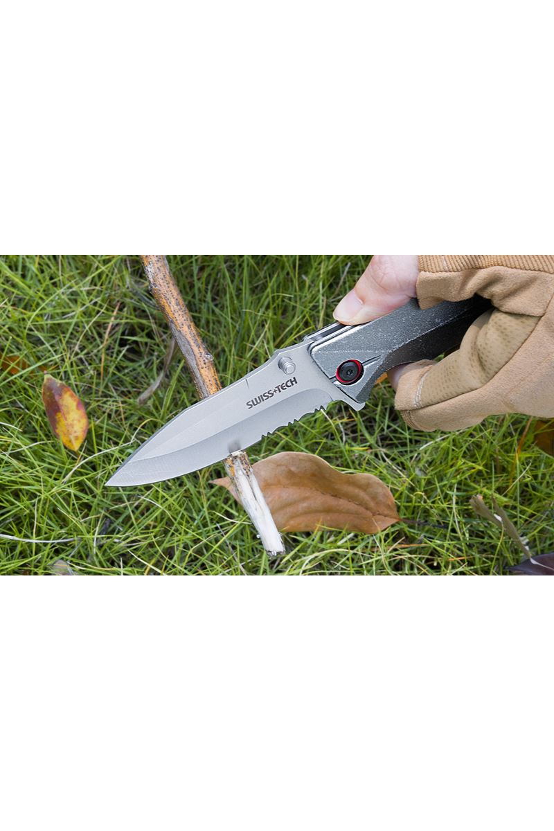 Swiss+Tech Aluminum Serrated Folding Knife ST014005