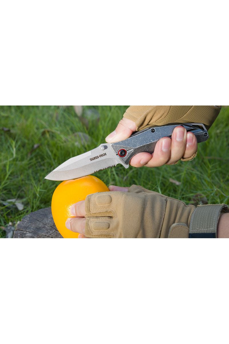 Swiss+Tech Aluminum Serrated Folding Knife ST014005