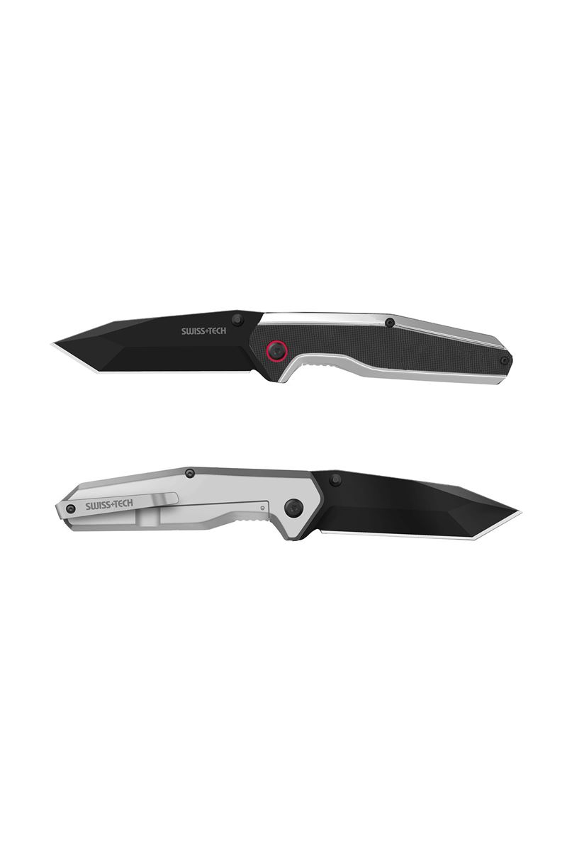 Swiss+Tech SS&G10 Folding Knife-Black TiNi ST014004