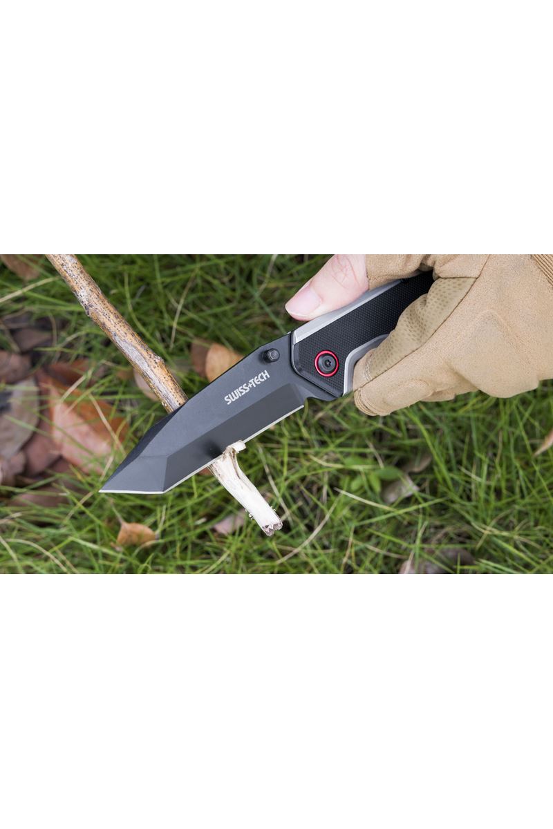 Swiss+Tech SS&G10 Folding Knife-Black TiNi ST014004
