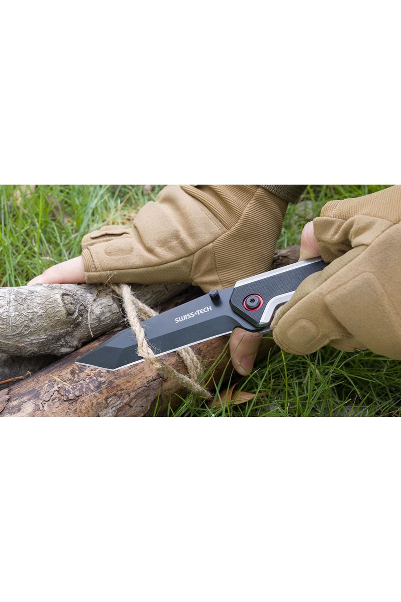 Swiss+Tech SS&G10 Folding Knife-Black TiNi ST014004