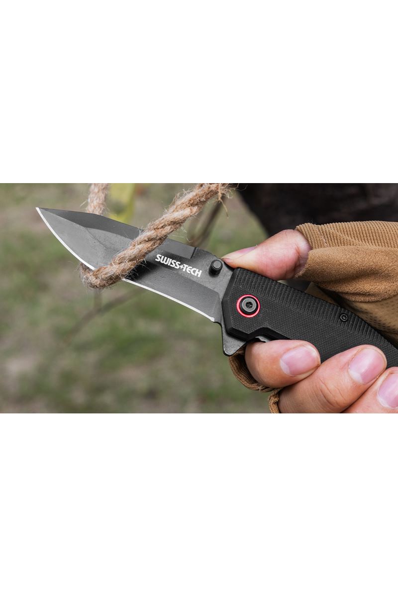 Swiss+Tech G10 Folding Knife-Black TiNi ST014002